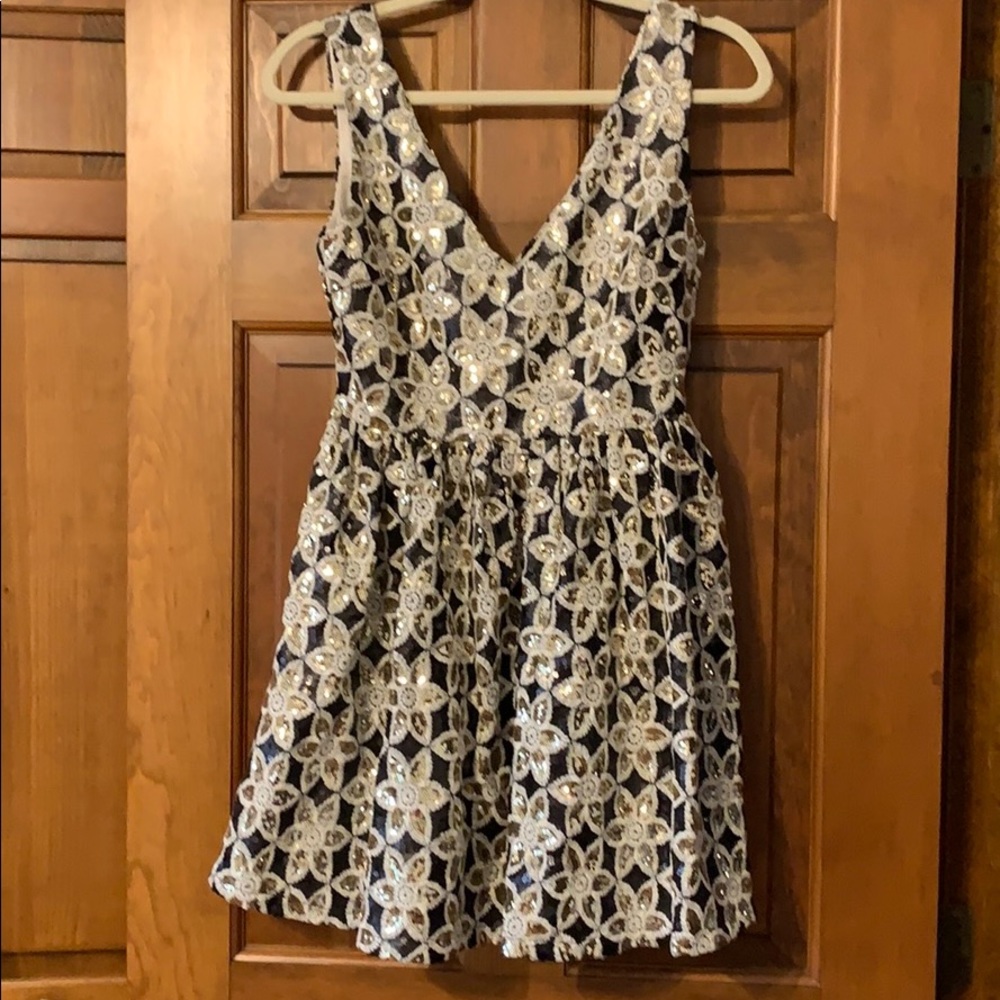 V-Neck Daisy Sequin Mini Dress